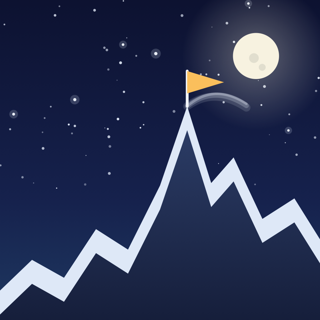 Ascent app icon: a moonlit mountain with a flag on the summit