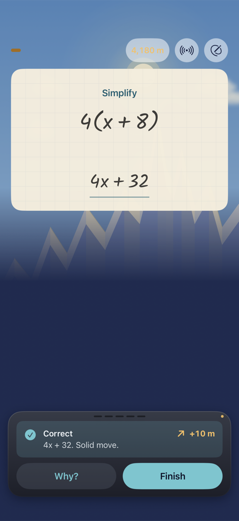 Distribute 4(x + 8), answered 4x + 32 and marked correct