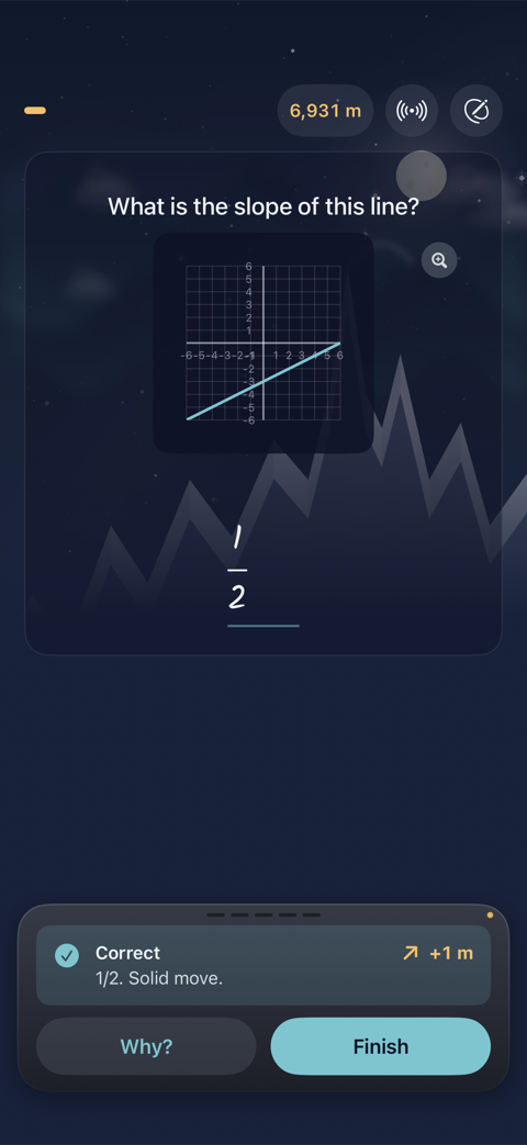 Reading the slope of a graphed line, answered one half and marked correct